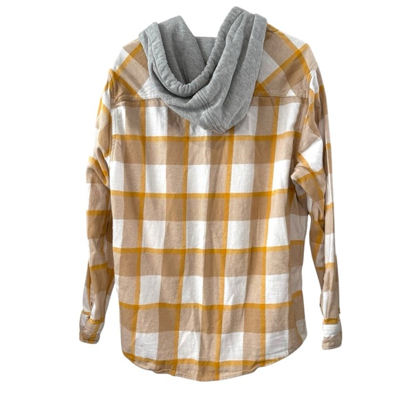 Quiksilver XL Yellow White Plaid Flannel Long Sleeve Hooded Shirt Cotton Blend - Picture 3 of 5